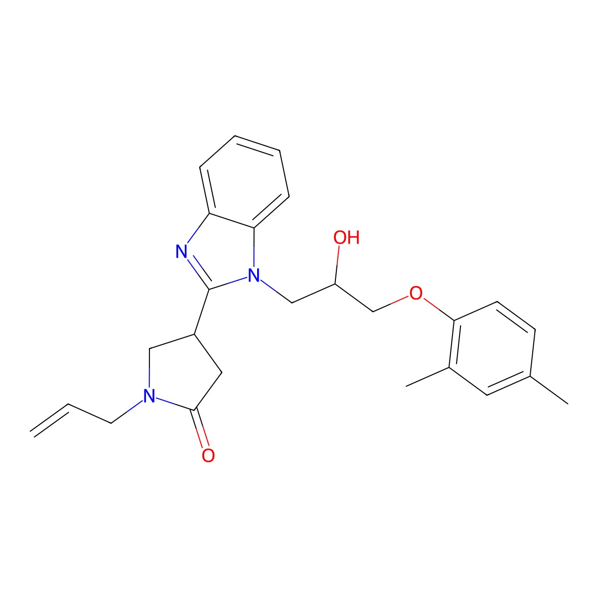 1-allyl-4-(1-(3-(2,4-dimethylphenoxy)-2-hydroxypropyl)-1H-benzo[d]imidazol-2-yl)pyrrolidin-2-one molecular structure, CAS 1018161-91-5
