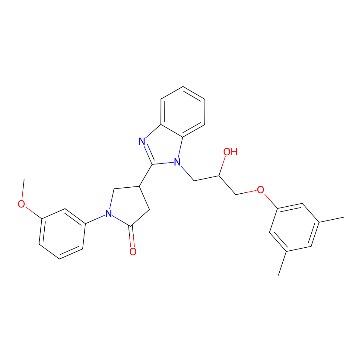 4-{1-[3-(3,5-dimethylphenoxy)-2-hydroxypropyl]-1H-benzimidazol-2-yl}-1-(3-methoxyphenyl)pyrrolidin-2-one molecular structure, CAS 1018161-99-3