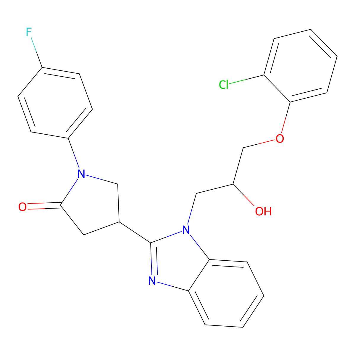 4-[1-[3-(2-Chlorophenoxy)-2-hydroxypropyl]benzimidazol-2-yl]-1-(4-fluorophenyl)pyrrolidin-2-one molecular structure, CAS 1018162-07-6
