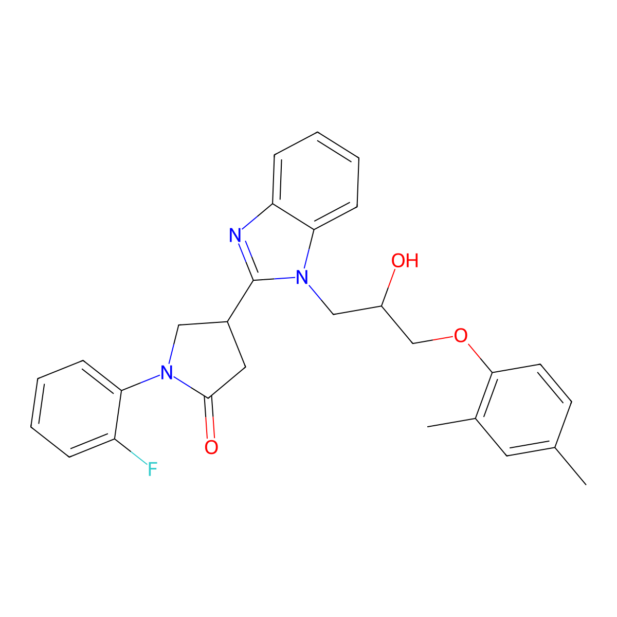 4-{1-[3-(2,4-dimethylphenoxy)-2-hydroxypropyl]-1H-benzimidazol-2-yl}-1-(2-fluorophenyl)pyrrolidin-2-one molecular structure, CAS 1018162-15-6