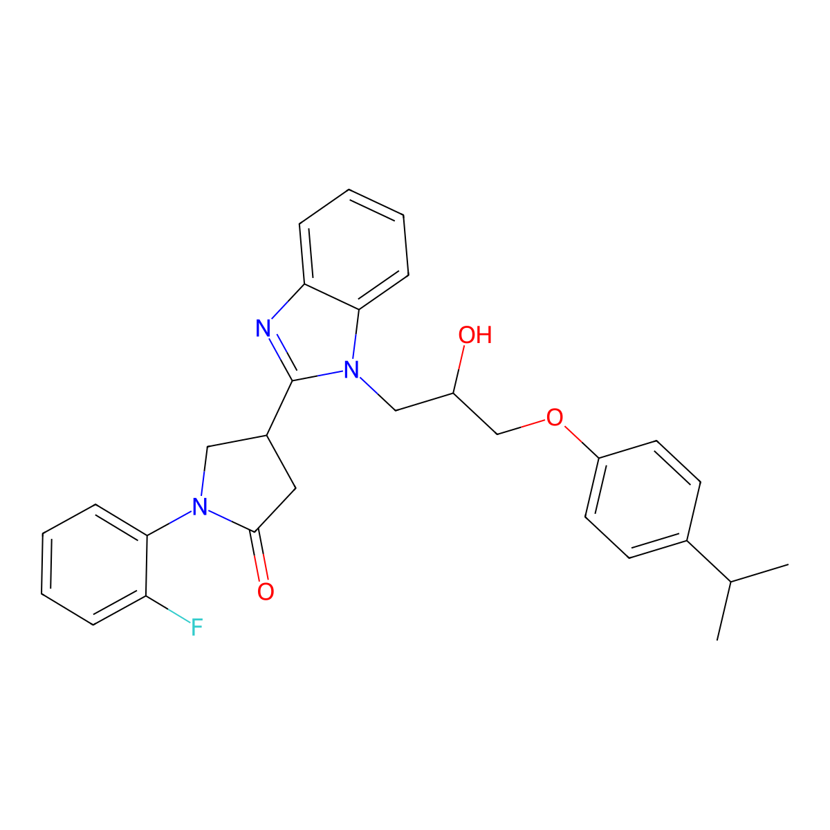 1-(2-Fluorophenyl)-4-(1-{2-hydroxy-3-[4-(methylethyl)phenoxy]propyl}benzimidaz ol-2-yl)pyrrolidin-2-one molecular structure, CAS 1018162-19-0