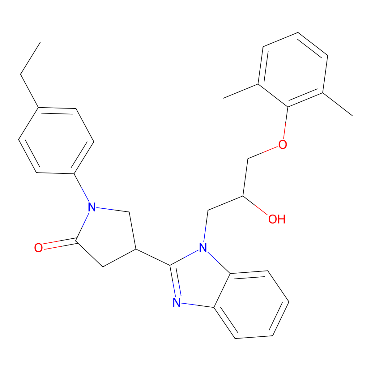 4-{1-[3-(2,6-dimethylphenoxy)-2-hydroxypropyl]-1H-benzimidazol-2-yl}-1-(4-ethylphenyl)pyrrolidin-2-one molecular structure, CAS 1018162-23-6