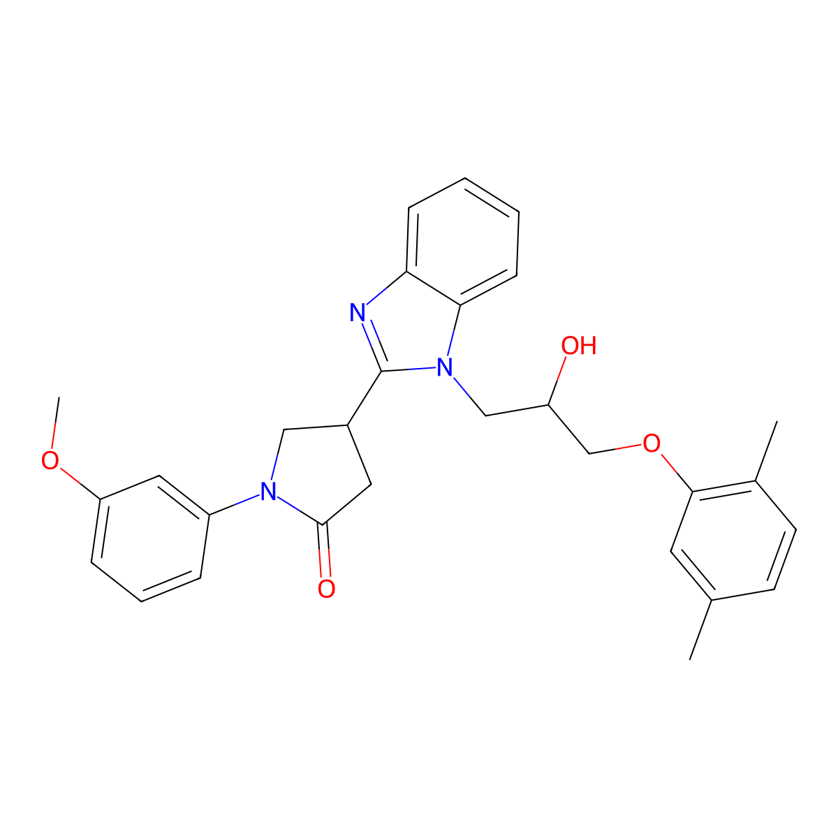 4-{1-[3-(2,5-dimethylphenoxy)-2-hydroxypropyl]-1H-benzimidazol-2-yl}-1-(3-methoxyphenyl)pyrrolidin-2-one molecular structure, CAS 1018162-27-0