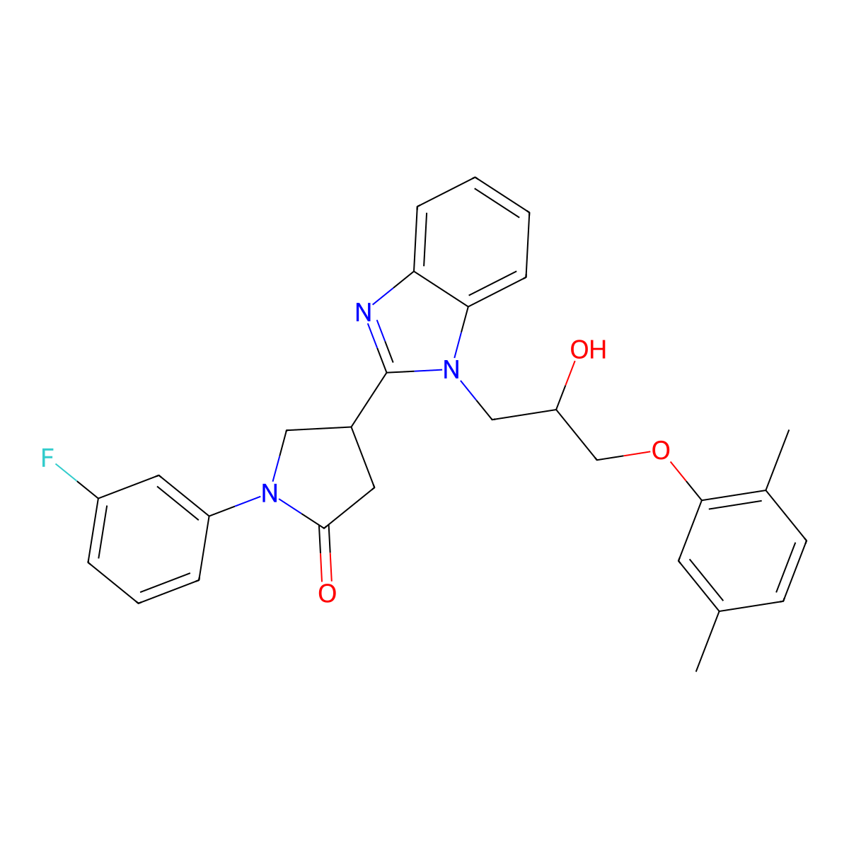 4-{1-[3-(2,5-dimethylphenoxy)-2-hydroxypropyl]-1H-benzimidazol-2-yl}-1-(3-fluorophenyl)pyrrolidin-2-one molecular structure, CAS 1018162-39-4