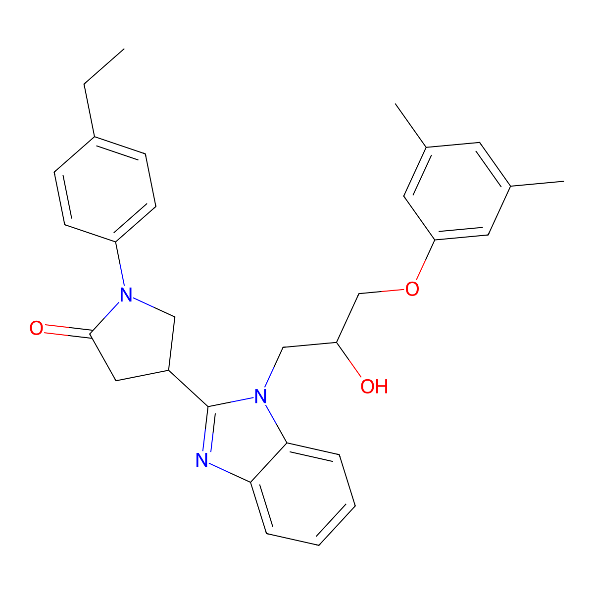 4-{1-[3-(3,5-dimethylphenoxy)-2-hydroxypropyl]-1H-benzimidazol-2-yl}-1-(4-ethylphenyl)pyrrolidin-2-one molecular structure, CAS 1018162-51-0