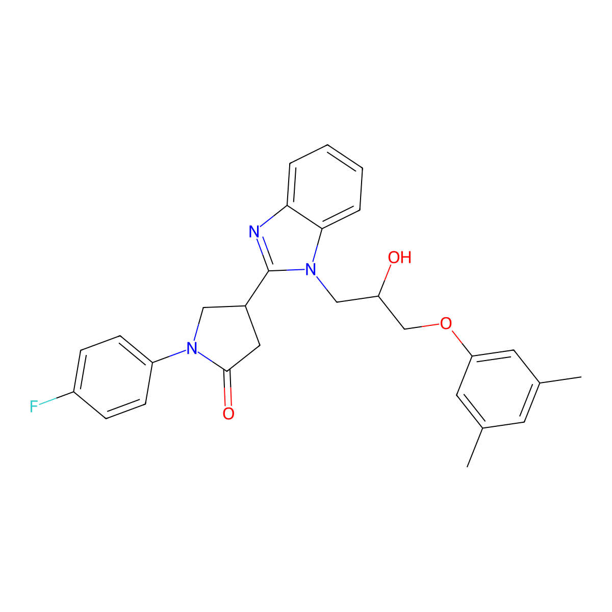 4-{1-[3-(3,5-dimethylphenoxy)-2-hydroxypropyl]-1H-benzimidazol-2-yl}-1-(4-fluorophenyl)pyrrolidin-2-one molecular structure, CAS 1018162-63-4
