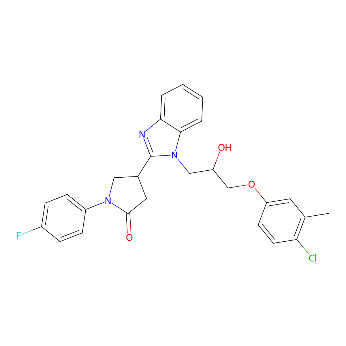 4-{1-[3-(4-chloro-3-methylphenoxy)-2-hydroxypropyl]-1H-benzimidazol-2-yl}-1-(4-fluorophenyl)pyrrolidin-2-one molecular structure, CAS 1018162-67-8