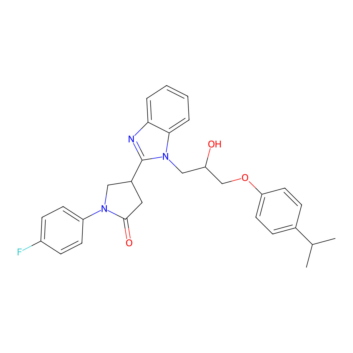 1-(4-Fluorophenyl)-4-(1-{2-hydroxy-3-[4-(methylethyl)phenoxy]propyl}benzimidaz ol-2-yl)pyrrolidin-2-one molecular structure, CAS 1018162-79-2