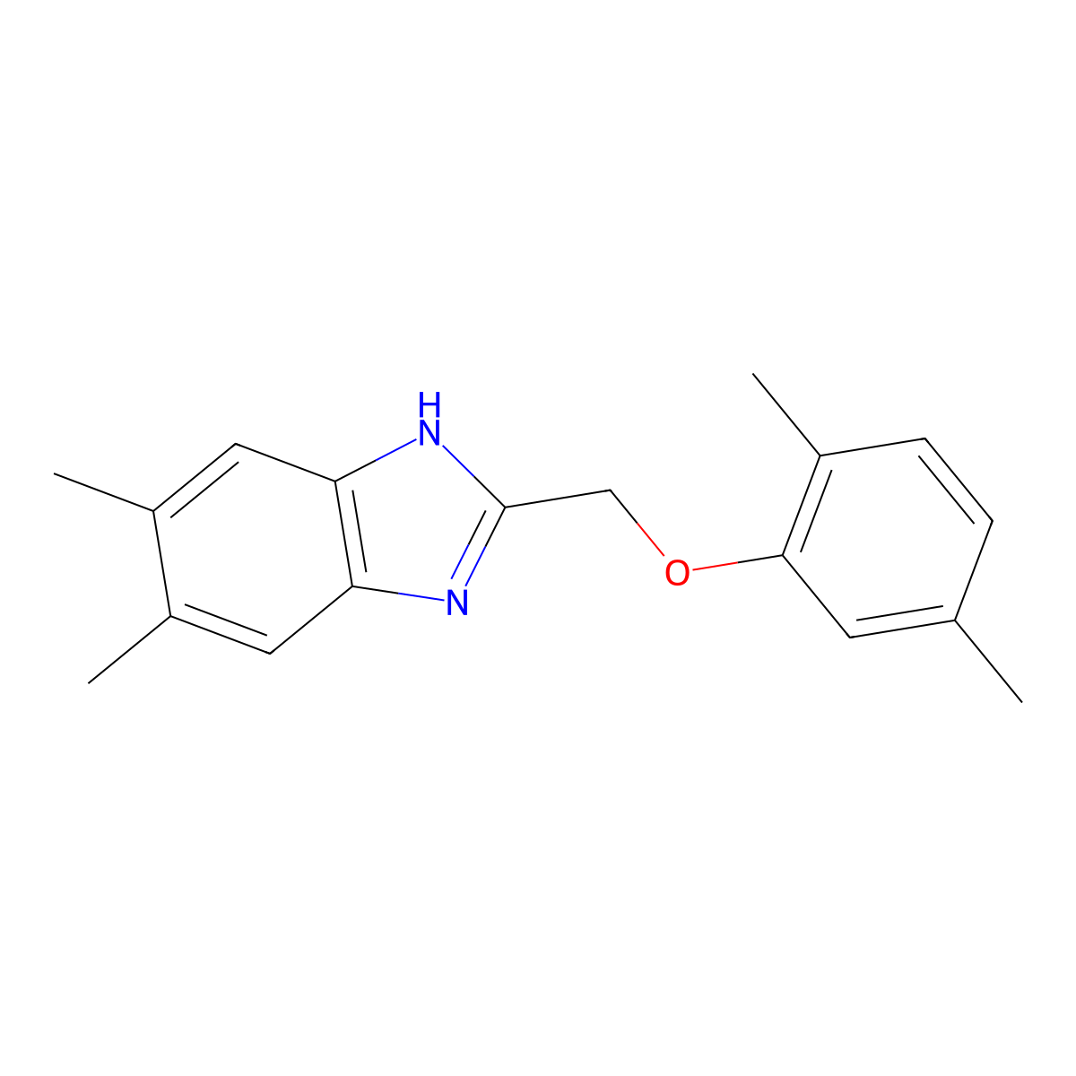 2-[(2,5-dimethylphenoxy)methyl]-5,6-dimethyl-1H-benzimidazole molecular structure, CAS 1018163-13-7