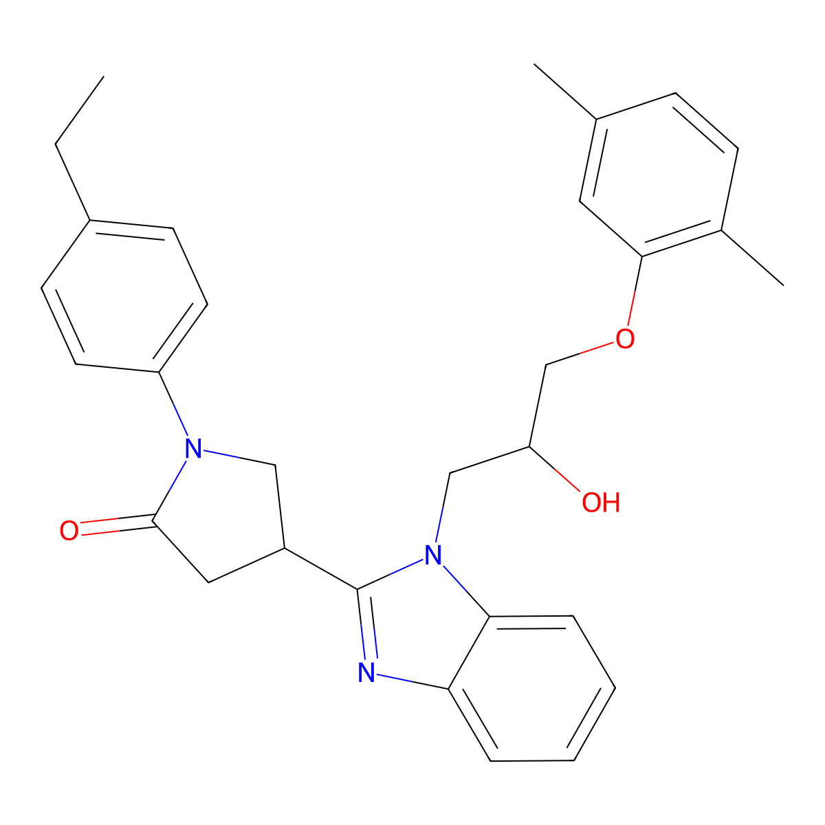 4-{1-[3-(2,5-dimethylphenoxy)-2-hydroxypropyl]-1H-benzimidazol-2-yl}-1-(4-ethylphenyl)pyrrolidin-2-one molecular structure, CAS 1018163-37-5