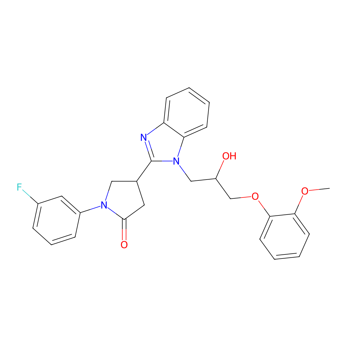 1-(3-fluorophenyl)-4-{1-[2-hydroxy-3-(2-methoxyphenoxy)propyl]-1H-benzimidazol-2-yl}pyrrolidin-2-one molecular structure, CAS 1018163-41-1