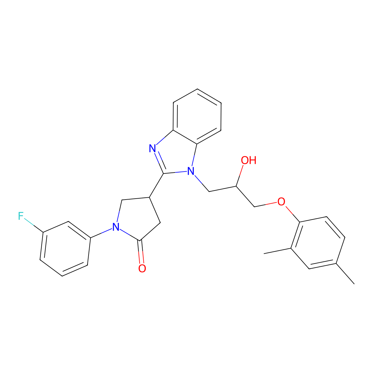 4-{1-[3-(2,4-dimethylphenoxy)-2-hydroxypropyl]-1H-benzimidazol-2-yl}-1-(3-fluorophenyl)pyrrolidin-2-one molecular structure, CAS 1018163-69-3