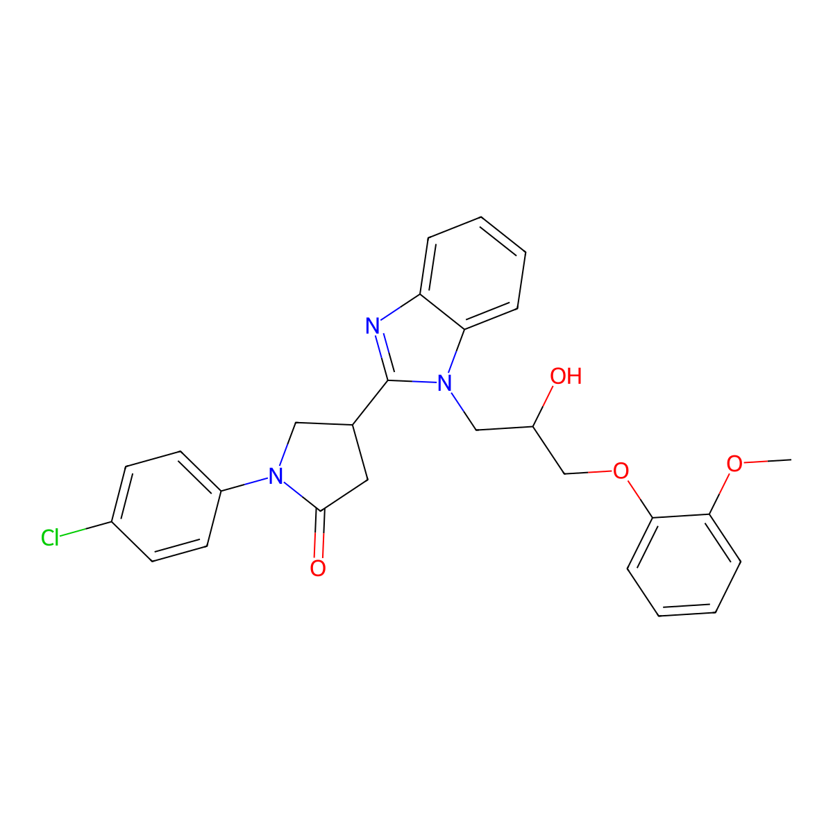 1-(4-chlorophenyl)-4-{1-[2-hydroxy-3-(2-methoxyphenoxy)propyl]-1H-benzimidazol-2-yl}pyrrolidin-2-one molecular structure, CAS 1018163-73-9