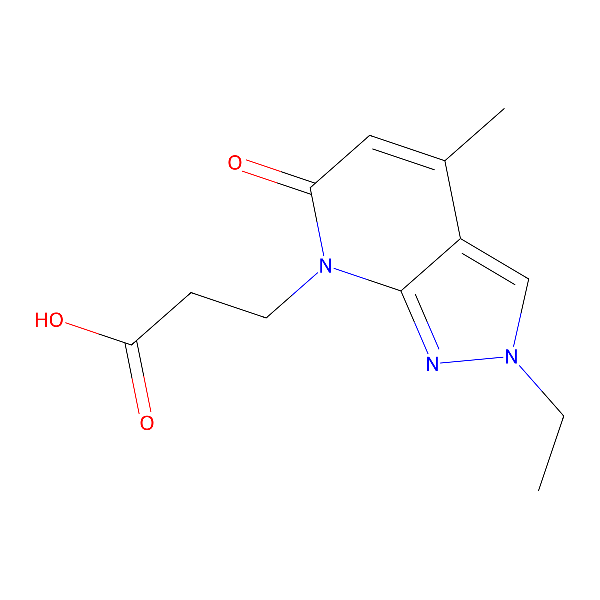 3-(2-ethyl-4-methyl-6-oxo-2,6-dihydro-7H-pyrazolo[3,4-b]pyridin-7-yl)propanoic acid molecular structure, CAS 1018163-76-2