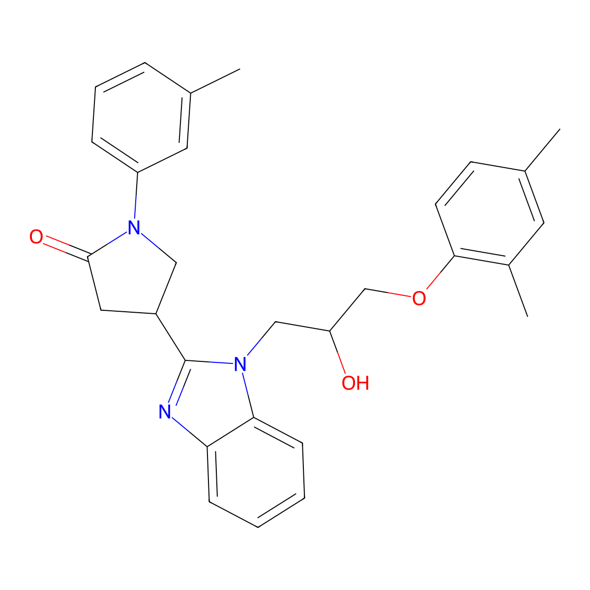 4-{1-[3-(2,4-dimethylphenoxy)-2-hydroxypropyl]-1H-benzimidazol-2-yl}-1-(3-methylphenyl)pyrrolidin-2-one molecular structure, CAS 1018163-81-9