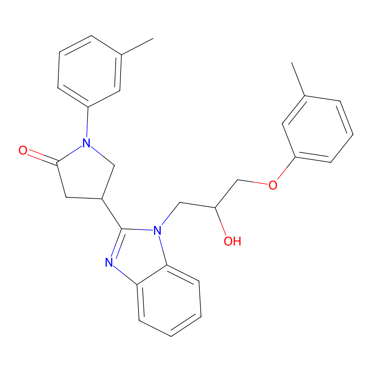 4-{1-[2-hydroxy-3-(3-methylphenoxy)propyl]-1H-benzimidazol-2-yl}-1-(3-methylphenyl)pyrrolidin-2-one molecular structure, CAS 1018163-89-7