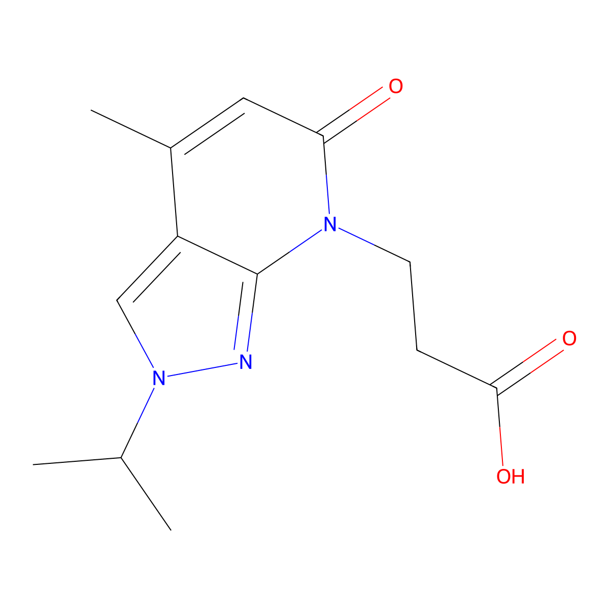 3-(2-Isopropyl-4-methyl-6-oxo-2,6-dihydro-7H-pyrazolo[3,4-b]pyridin-7-yl)propanoic acid molecular structure, CAS 1018163-91-1