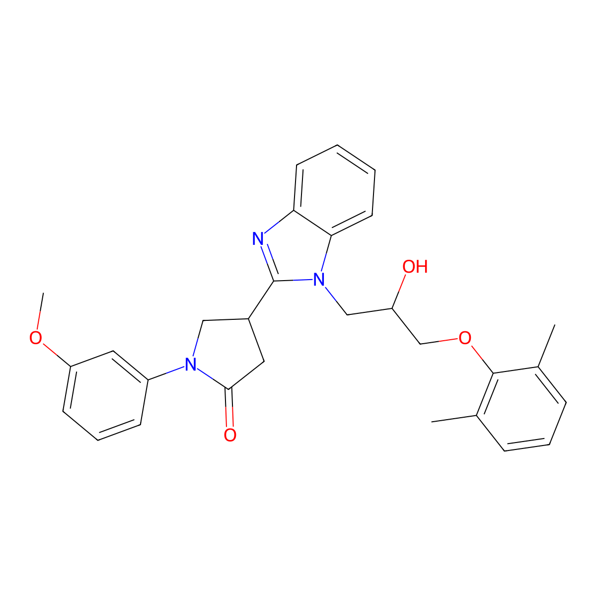4-{1-[3-(2,6-dimethylphenoxy)-2-hydroxypropyl]-1H-benzimidazol-2-yl}-1-(3-methoxyphenyl)pyrrolidin-2-one molecular structure, CAS 1018163-92-2
