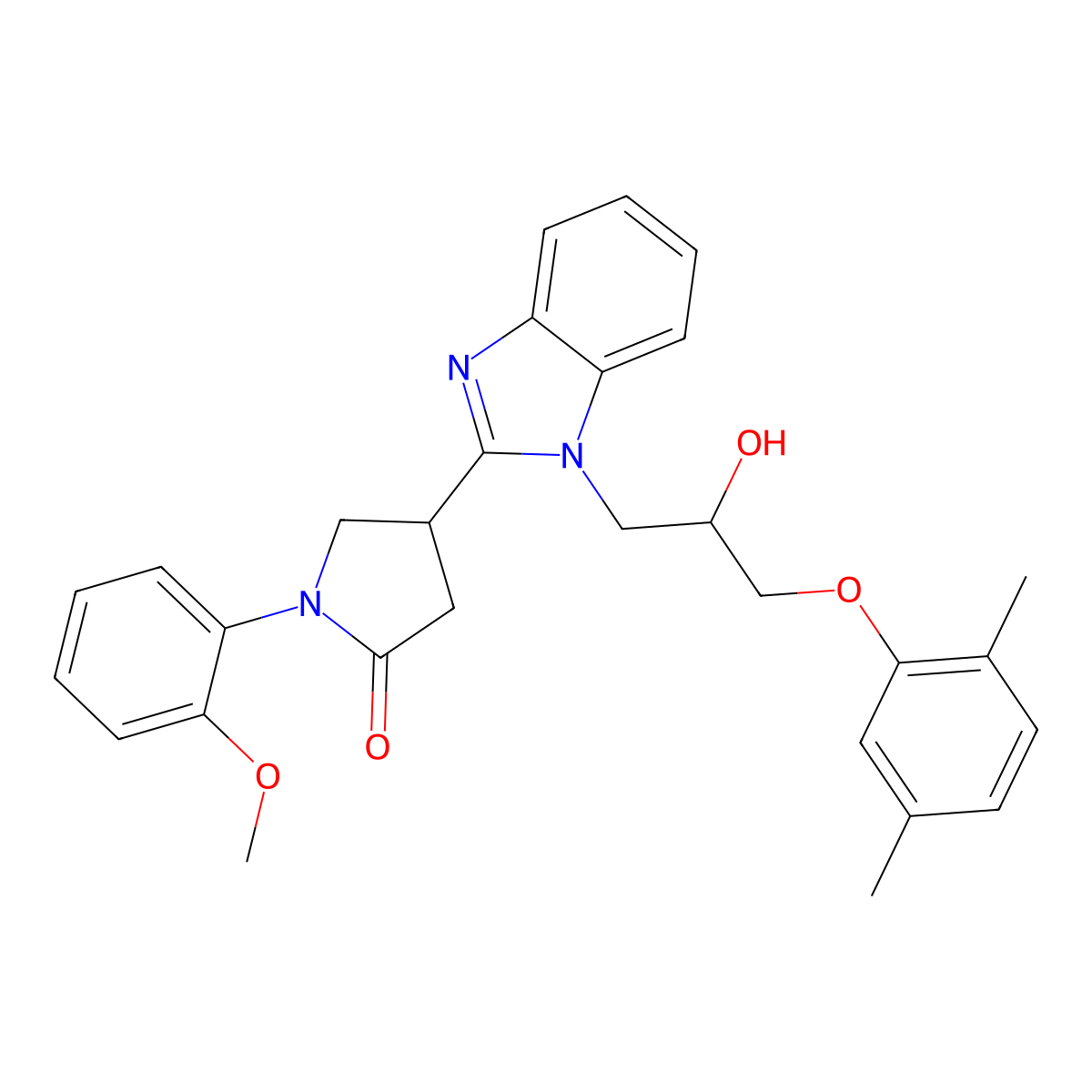 4-{1-[3-(2,5-dimethylphenoxy)-2-hydroxypropyl]-1H-benzimidazol-2-yl}-1-(2-methoxyphenyl)pyrrolidin-2-one molecular structure, CAS 1018163-99-9