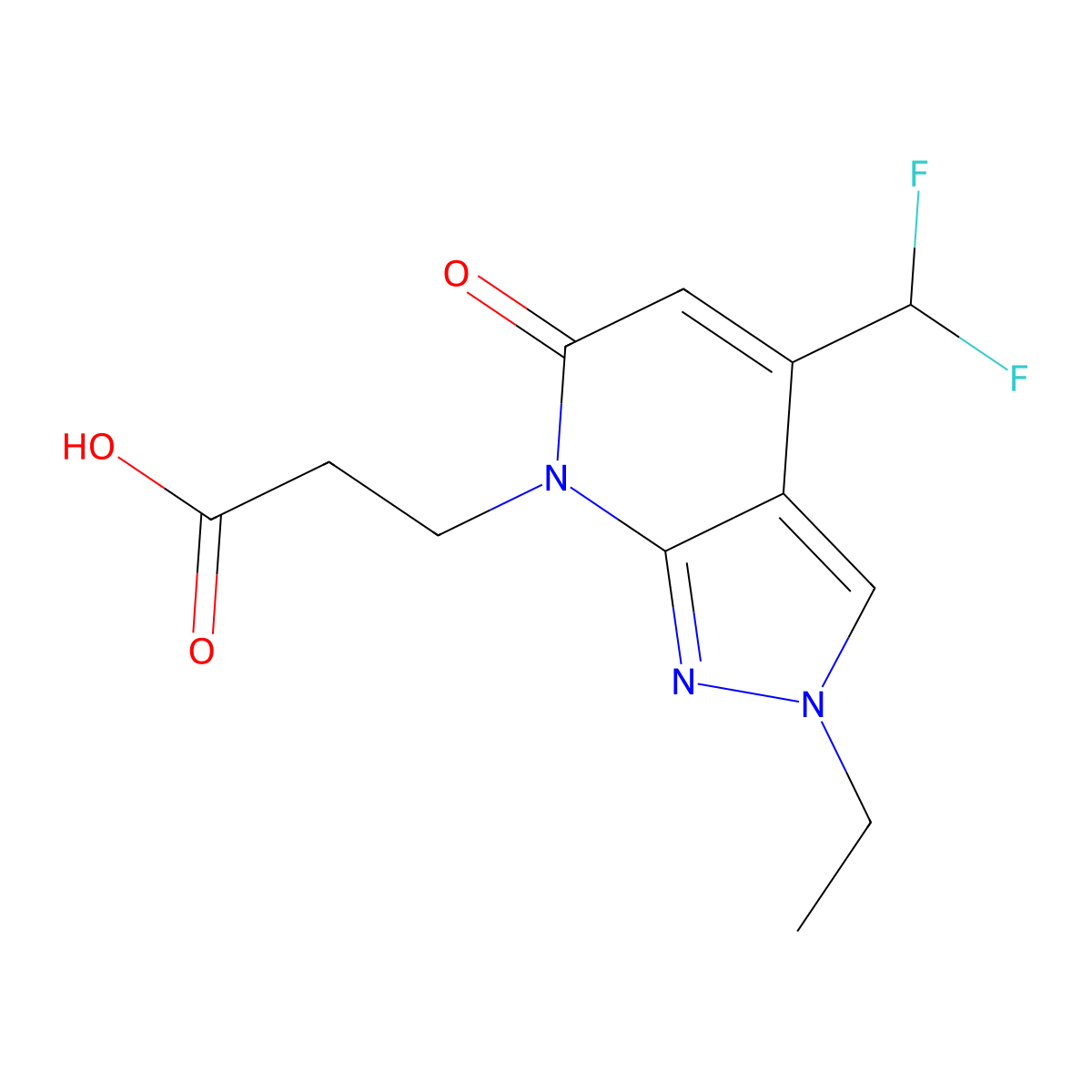 3-[4-(difluoromethyl)-2-ethyl-6-oxo-2,6-dihydro-7H-pyrazolo[3,4-b]pyridin-7-yl]propanoic acid molecular structure, CAS 1018164-06-1