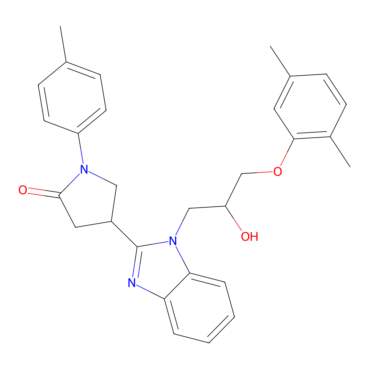 4-{1-[3-(2,5-dimethylphenoxy)-2-hydroxypropyl]-1H-benzimidazol-2-yl}-1-(4-methylphenyl)pyrrolidin-2-one molecular structure, CAS 1018164-07-2