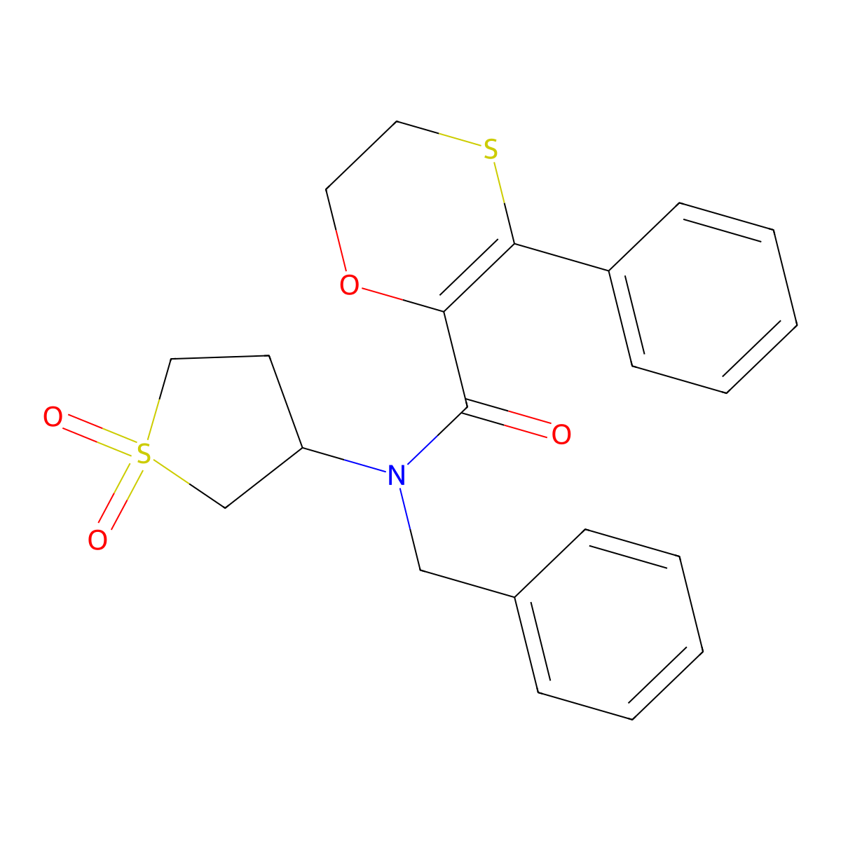 N-benzyl-N-(1,1-dioxidotetrahydrothiophen-3-yl)-3-phenyl-5,6-dihydro-1,4-oxathiine-2-carboxamide molecular structure, CAS 1018164-08-3