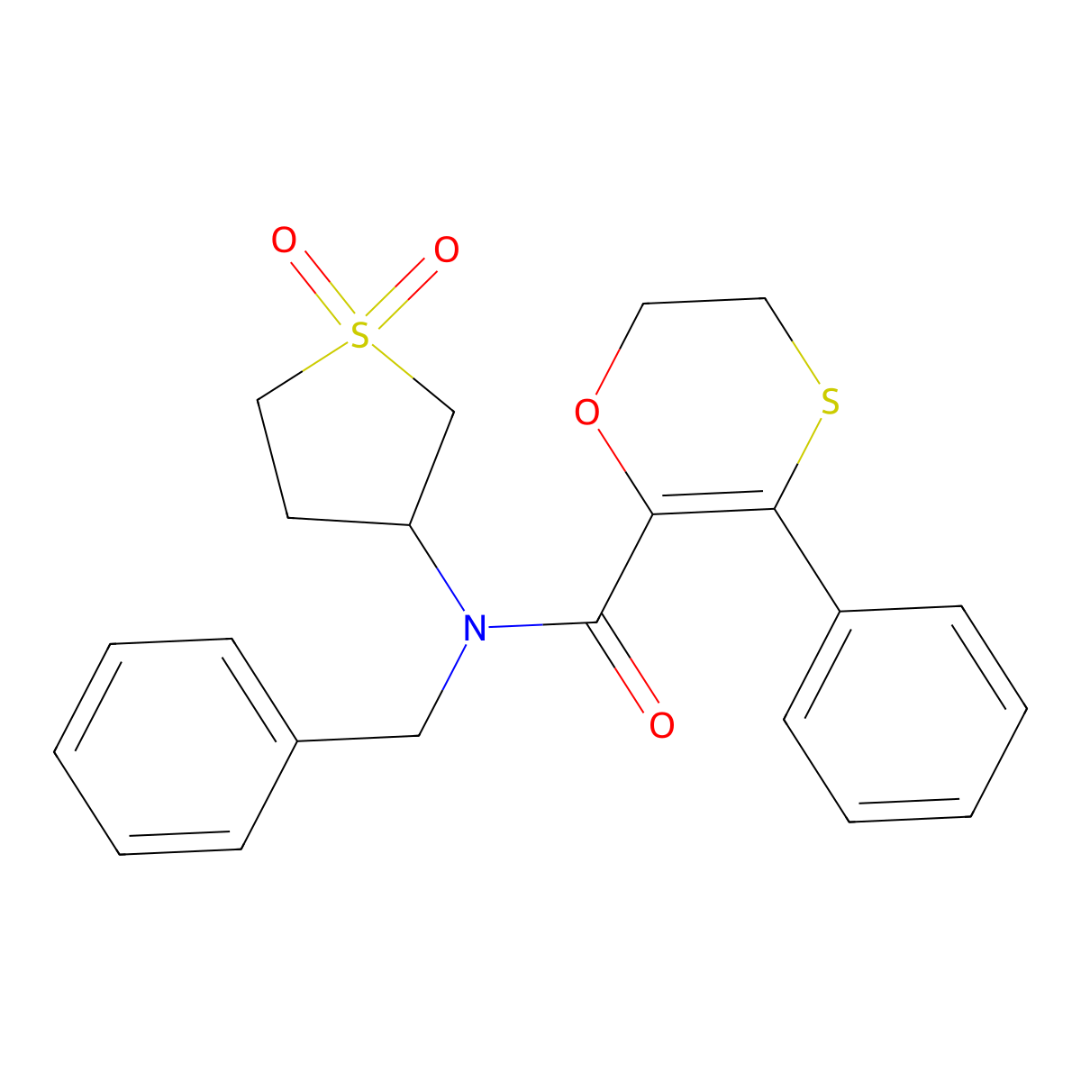 N-benzyl-N-(1,1-dioxidotetrahydrothiophen-3-yl)-3-phenyl-5,6-dihydro-1,4-oxathiine-2-carboxamide molecular structure, CAS 1018164-08-3