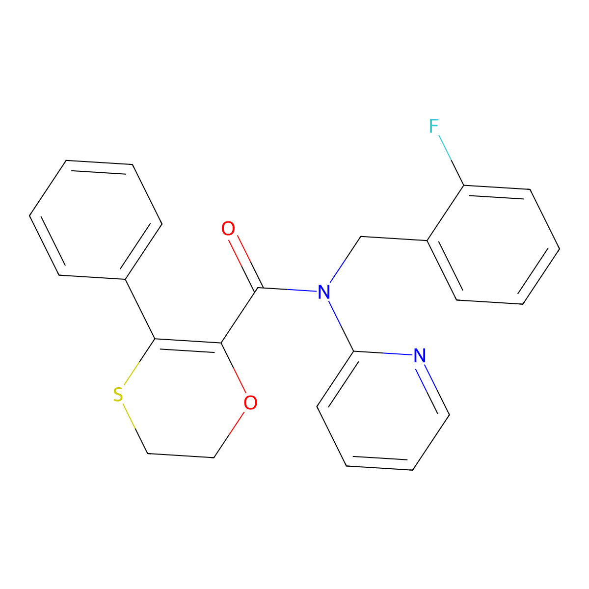 N-(2-fluorobenzyl)-3-phenyl-N-(pyridin-2-yl)-5,6-dihydro-1,4-oxathiine-2-carboxamide molecular structure, CAS 1018164-12-9