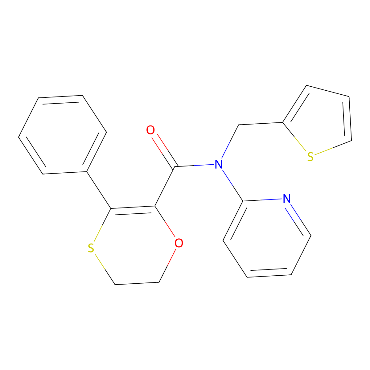 3-phenyl-N-(pyridin-2-yl)-N-(thiophen-2-ylmethyl)-5,6-dihydro-1,4-oxathiine-2-carboxamide molecular structure, CAS 1018164-20-9