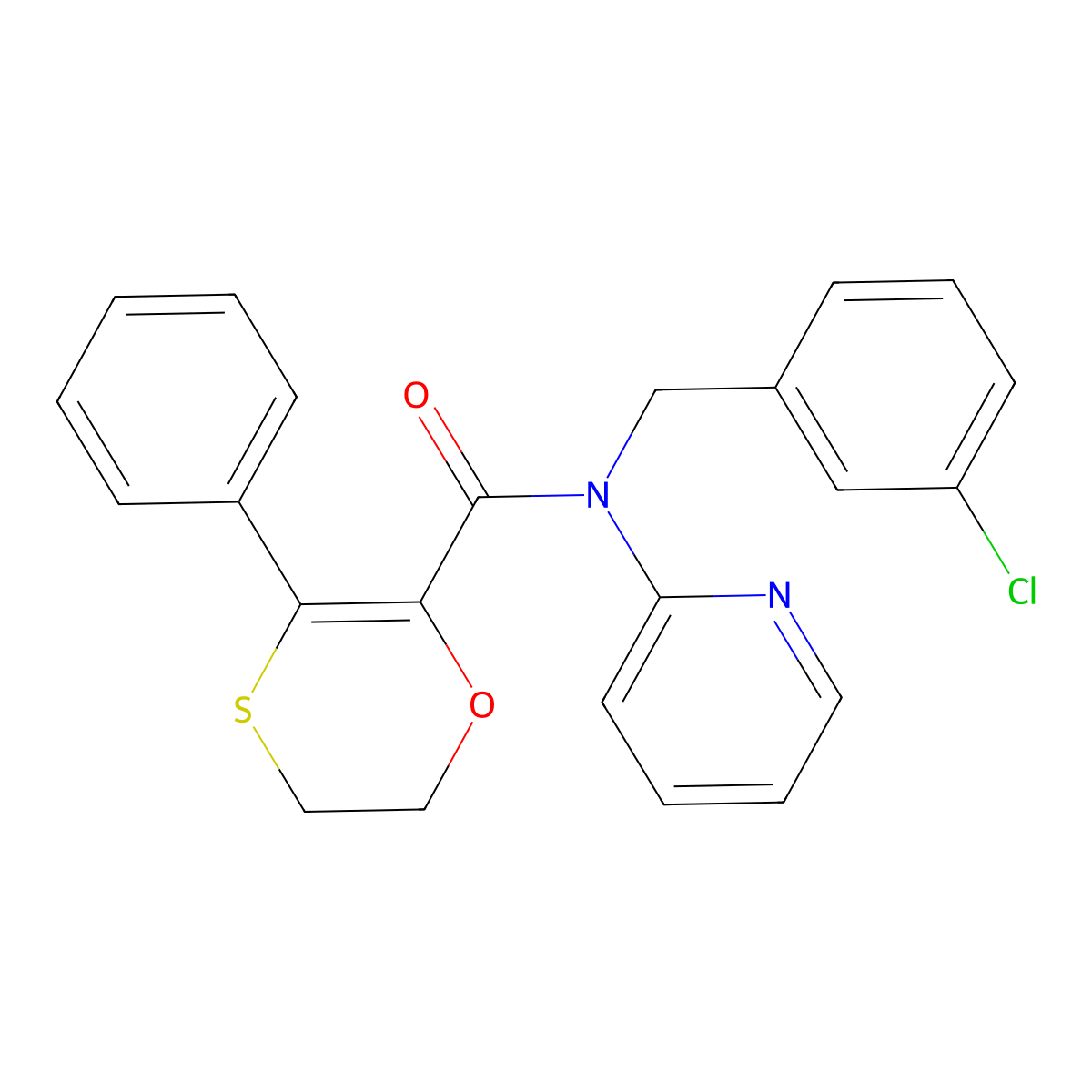 N-(3-chlorobenzyl)-3-phenyl-N-(pyridin-2-yl)-5,6-dihydro-1,4-oxathiine-2-carboxamide molecular structure, CAS 1018164-24-3