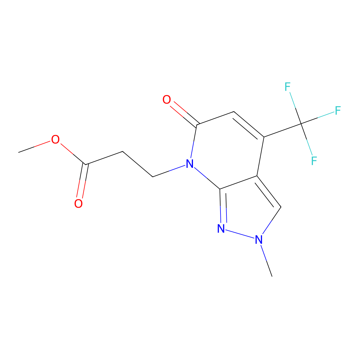 Methyl 3-(2-methyl-6-oxo-4-(trifluoromethyl)-2H-pyrazolo[3,4-b]pyridin-7(6H)-yl)propanoate molecular structure, CAS 1018164-26-5