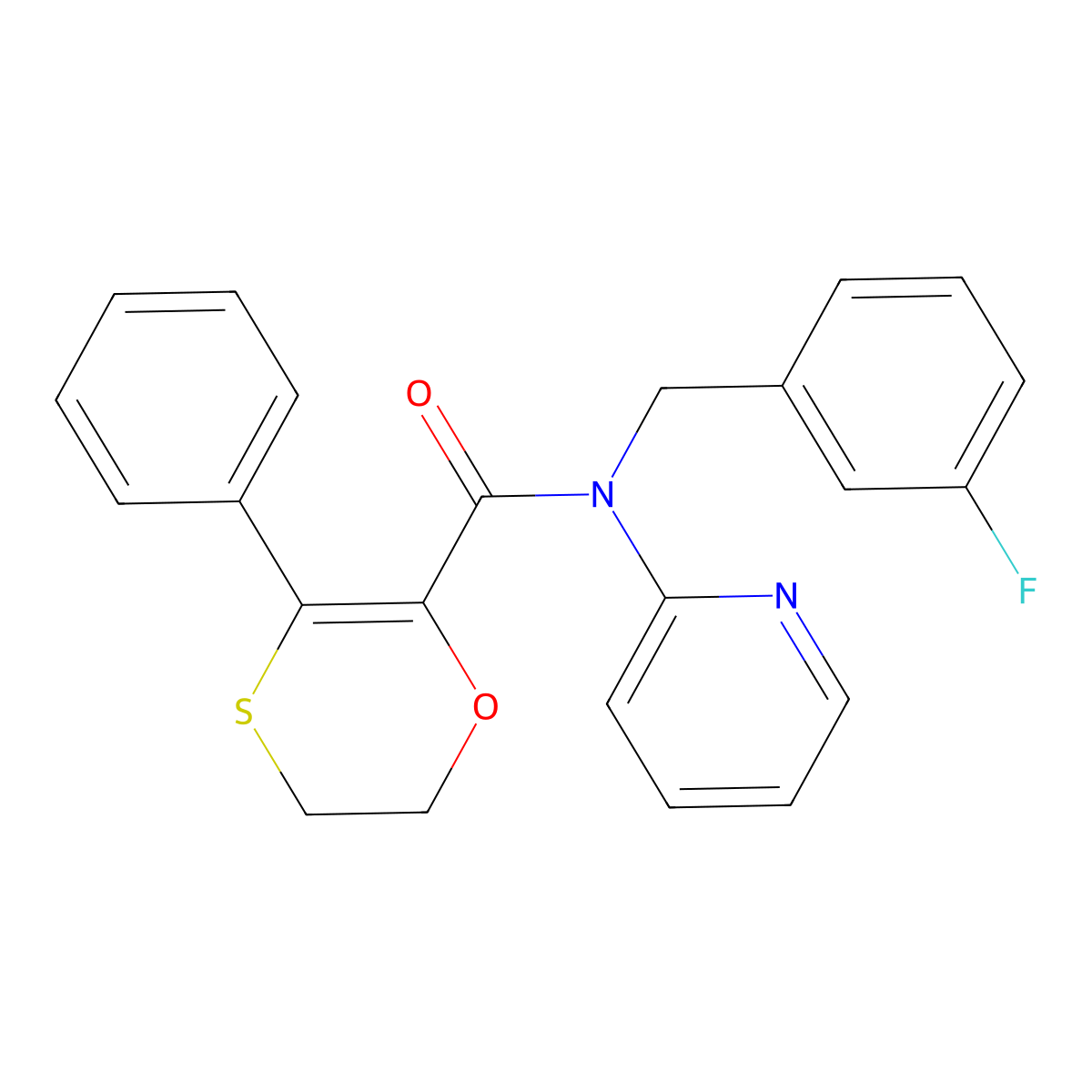 N-(3-fluorobenzyl)-3-phenyl-N-(pyridin-2-yl)-5,6-dihydro-1,4-oxathiine-2-carboxamide molecular structure, CAS 1018164-28-7