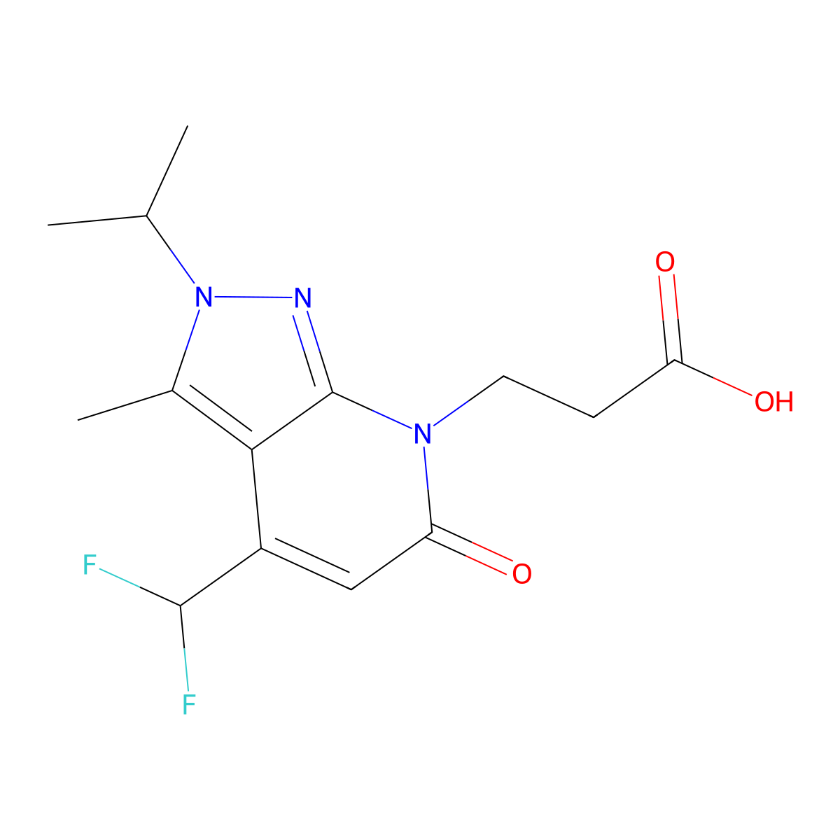3-(4-(Difluoromethyl)-2-isopropyl-3-methyl-6-oxo-2H-pyrazolo[3,4-b]pyridin-7(6H)-yl)propanoic acid molecular structure, CAS 1018164-30-1