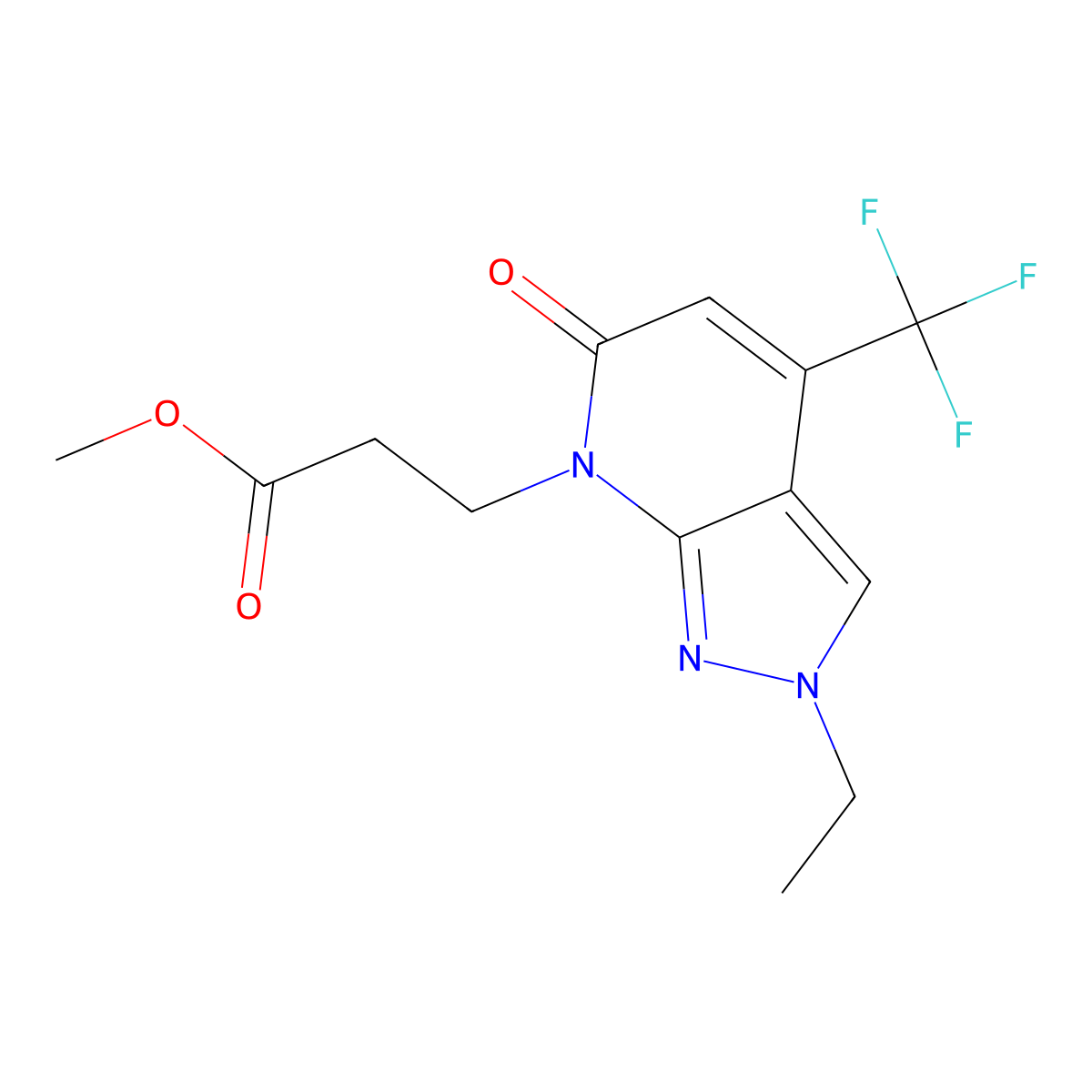 Methyl 3-(2-ethyl-6-oxo-4-(trifluoromethyl)-2H-pyrazolo[3,4-b]pyridin-7(6H)-yl)propanoate molecular structure, CAS 1018164-34-5