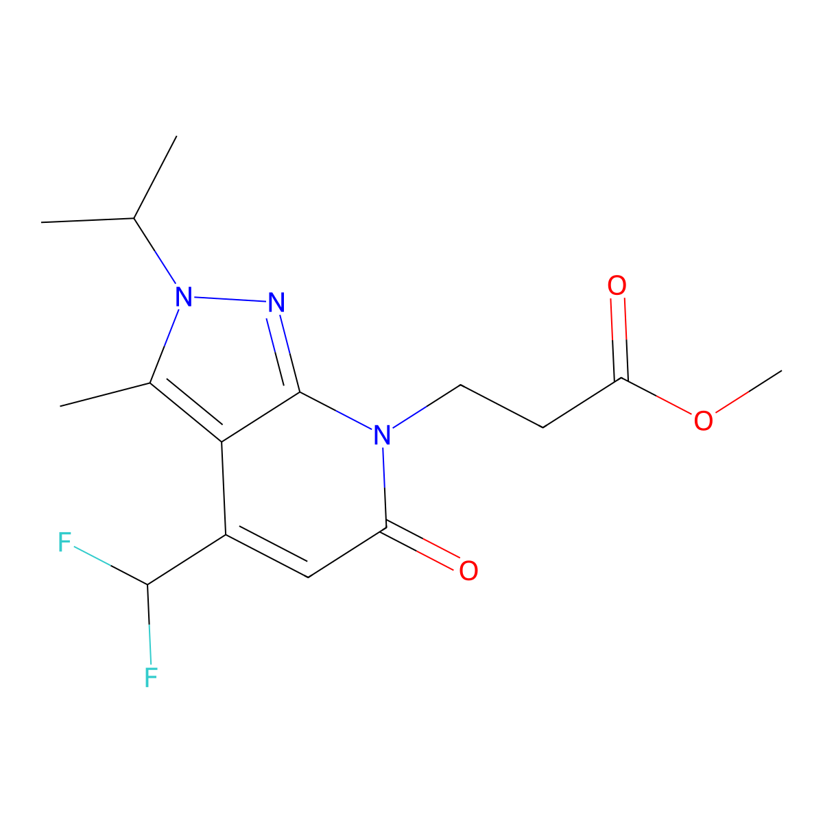 Methyl 3-(4-(difluoromethyl)-2-isopropyl-3-methyl-6-oxo-2H-pyrazolo[3,4-b]pyridin-7(6H)-yl)propanoate molecular structure, CAS 1018164-38-9