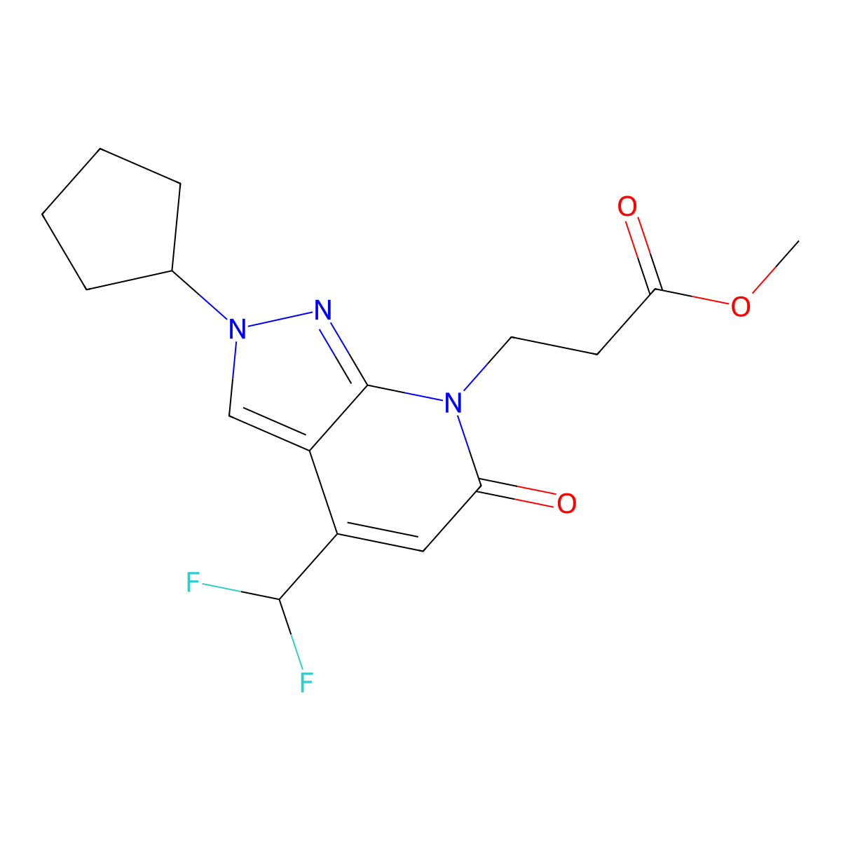 Methyl 3-(2-cyclopentyl-4-(difluoromethyl)-6-oxo-2H-pyrazolo[3,4-b]pyridin-7(6H)-yl)propanoate molecular structure, CAS 1018164-42-5