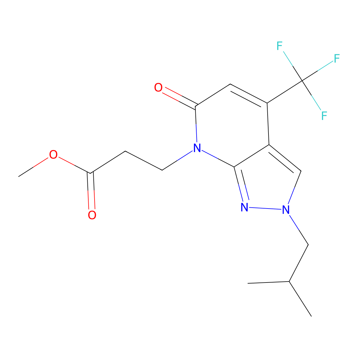 Methyl 3-(2-isobutyl-6-oxo-4-(trifluoromethyl)-2H-pyrazolo[3,4-b]pyridin-7(6H)-yl)propanoate molecular structure, CAS 1018164-46-9