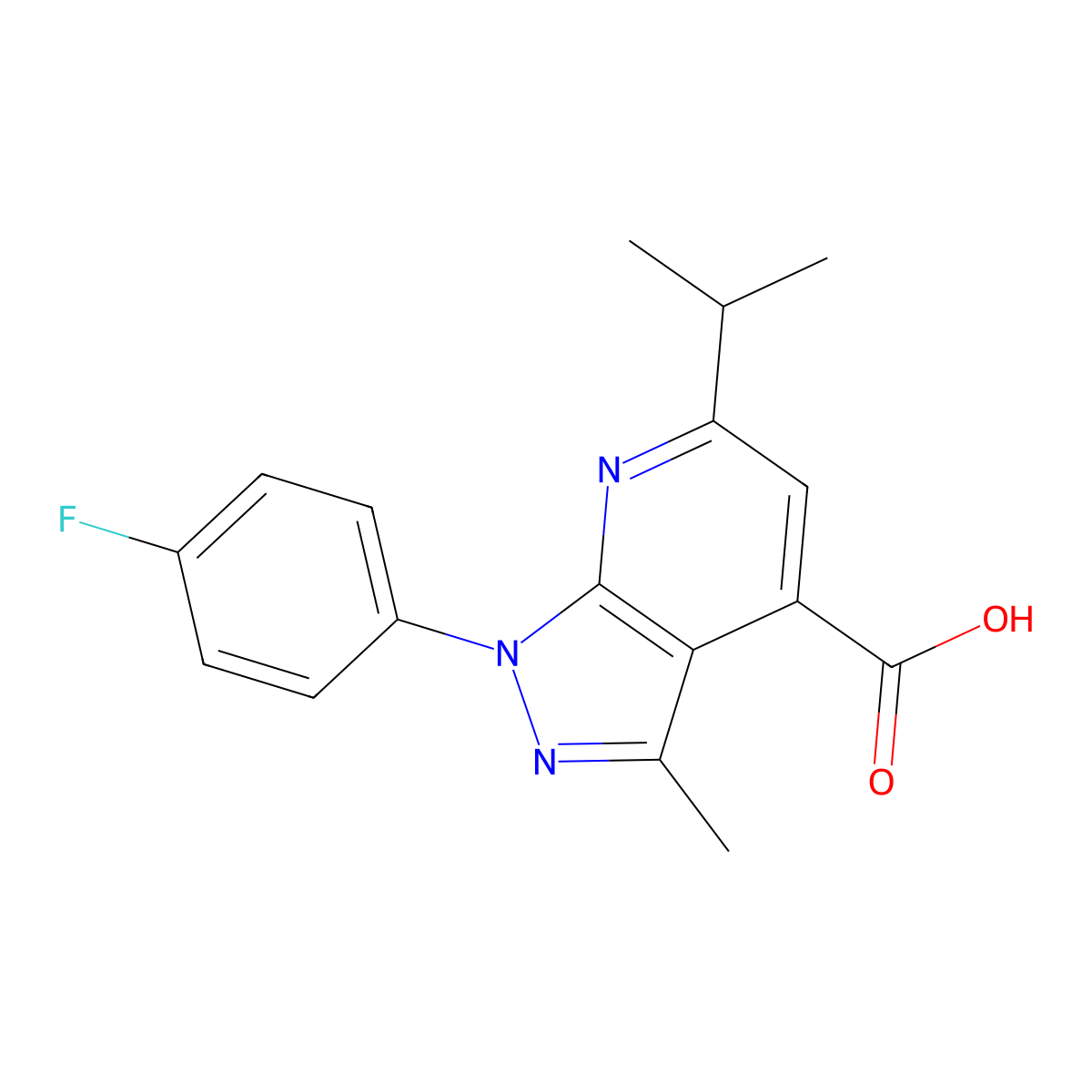 1-(4-Fluorophenyl)-6-isopropyl-3-methyl-1H-pyrazolo[3,4-b]pyridine-4-carboxylic acid molecular structure, CAS 1018164-74-3