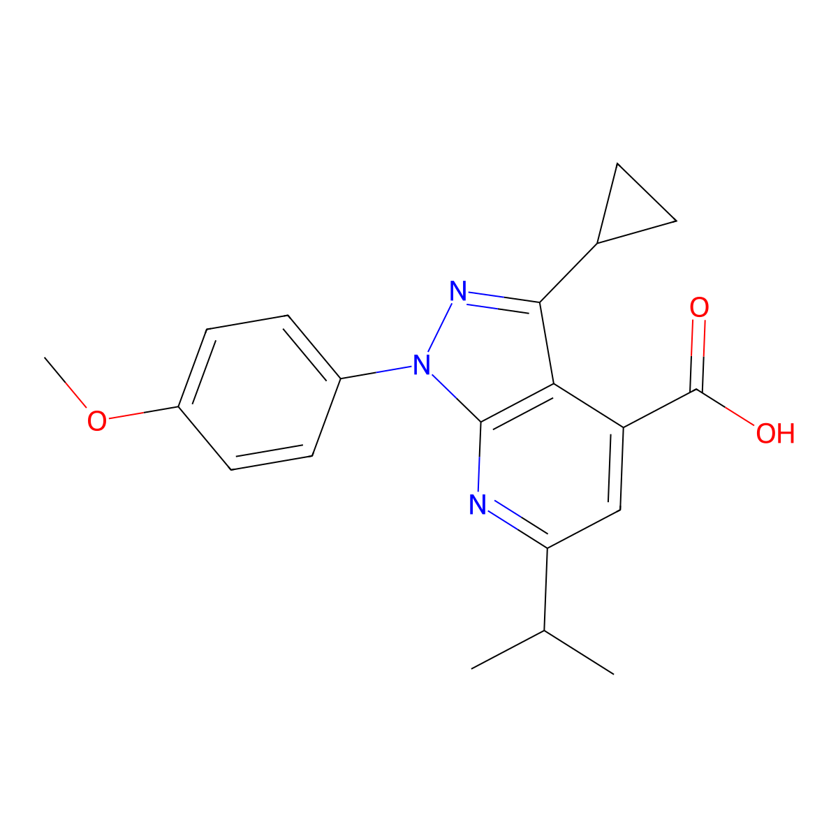 3-Cyclopropyl-6-isopropyl-1-(4-methoxyphenyl)-1H-pyrazolo[3,4-b]pyridine-4-carboxylic acid molecular structure, CAS 1018164-91-4