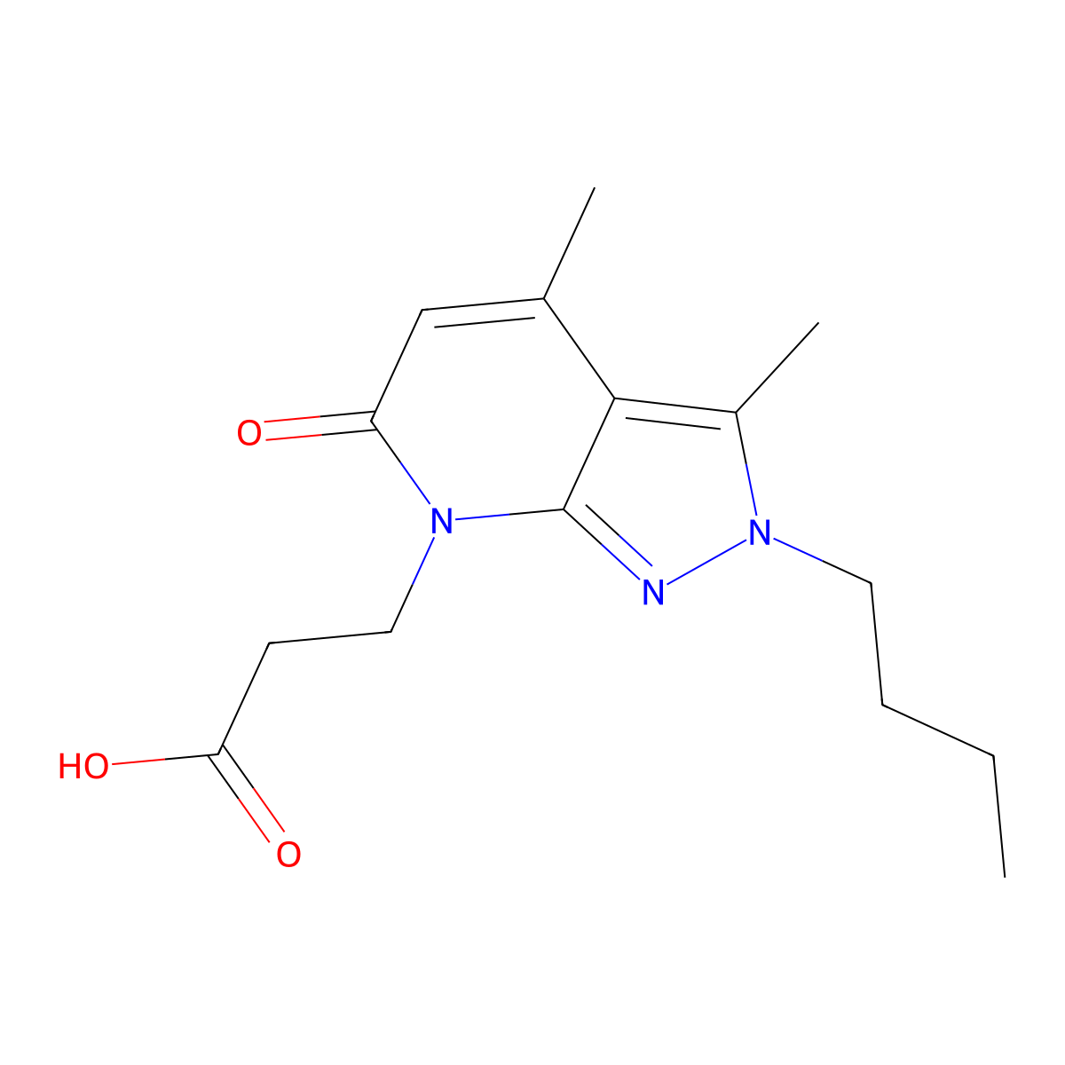3-(2-Butyl-3,4-dimethyl-6-oxo-2H-pyrazolo[3,4-b]pyridin-7(6H)-yl)propanoic acid molecular structure, CAS 1018165-06-4