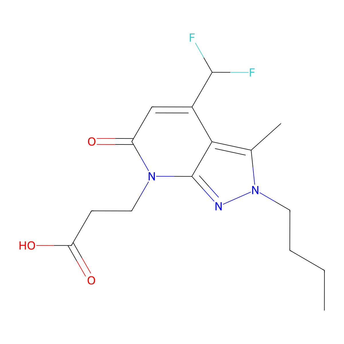 3-[2-butyl-4-(difluoromethyl)-3-methyl-6-oxo-2,6-dihydro-7H-pyrazolo[3,4-b]pyridin-7-yl]propanoic acid molecular structure, CAS 1018165-14-4