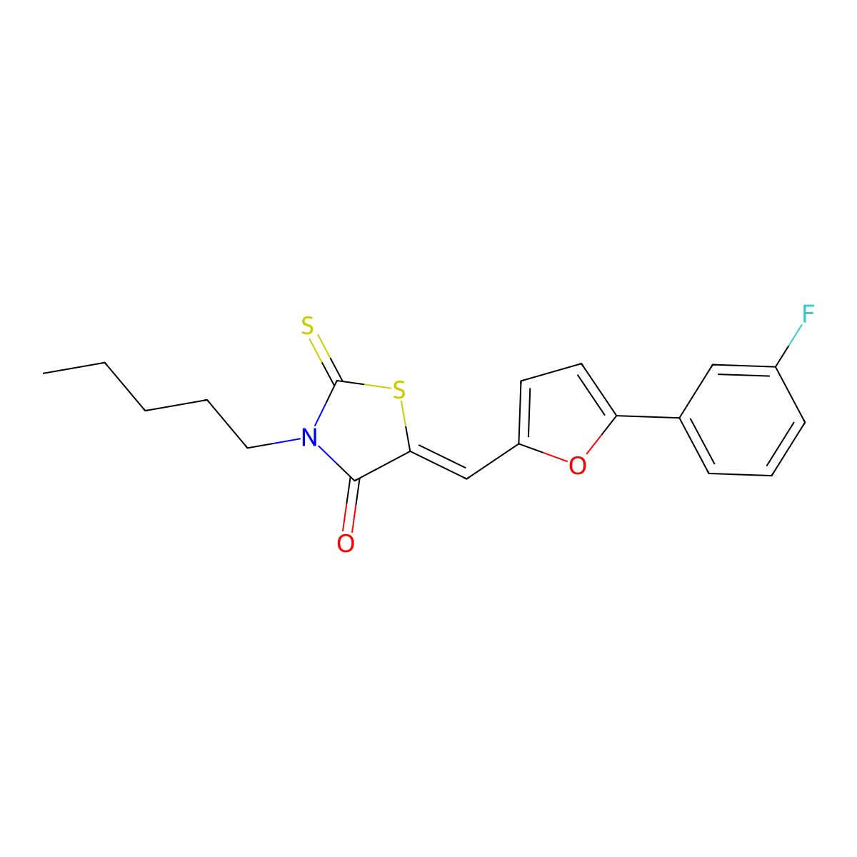 5-[[5-(3-Fluorophenyl)-2-furanyl]methylene]-3-pentyl-2-thioxo-4-thiazolidinone molecular structure, CAS 1018165-16-6