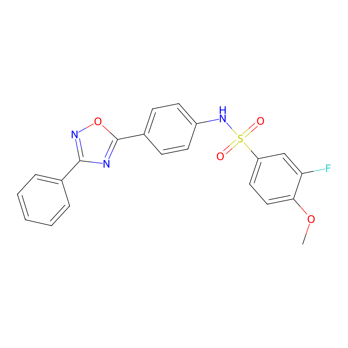 3-fluoro-4-methoxy-N-[4-(3-phenyl-1,2,4-oxadiazol-5-yl)phenyl]benzenesulfonamide molecular structure, CAS 1018165-20-2