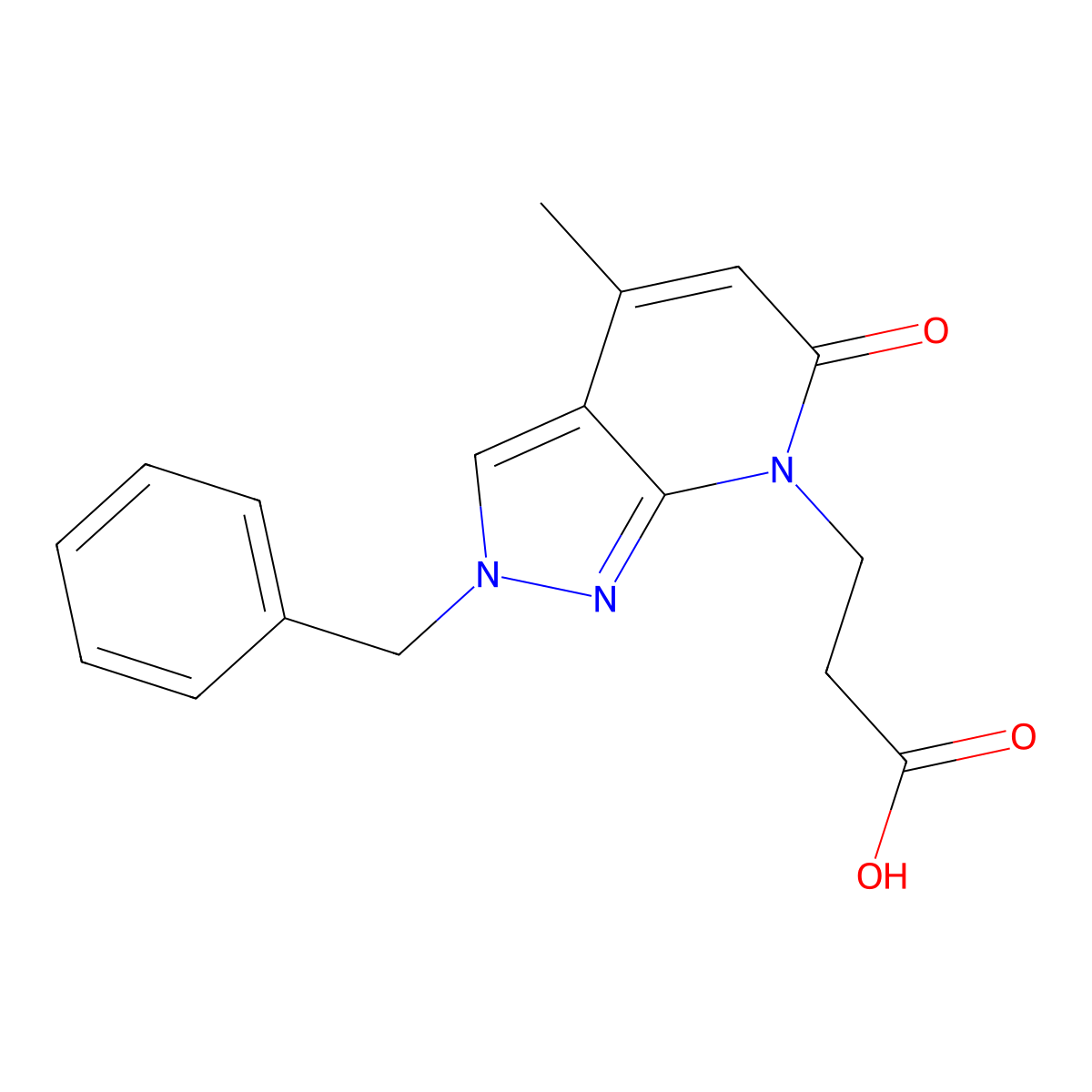 3-(2-Benzyl-4-methyl-6-oxo-2H-pyrazolo[3,4-b]pyridin-7(6H)-yl)propanoic acid molecular structure, CAS 1018165-30-4