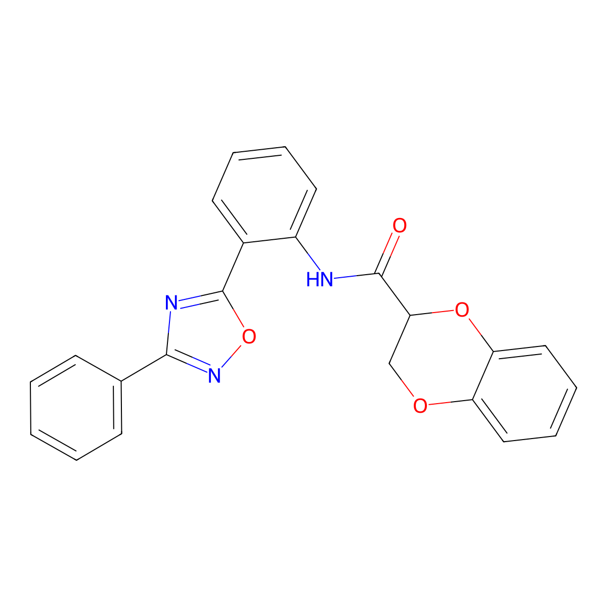 1,4-Benzodioxin-2-carboxamide, 2,3-dihydro-N-[2-(3-phenyl-1,2,4-oxadiazol-5-yl)phenyl]- molecular structure, CAS 1018165-32-6
