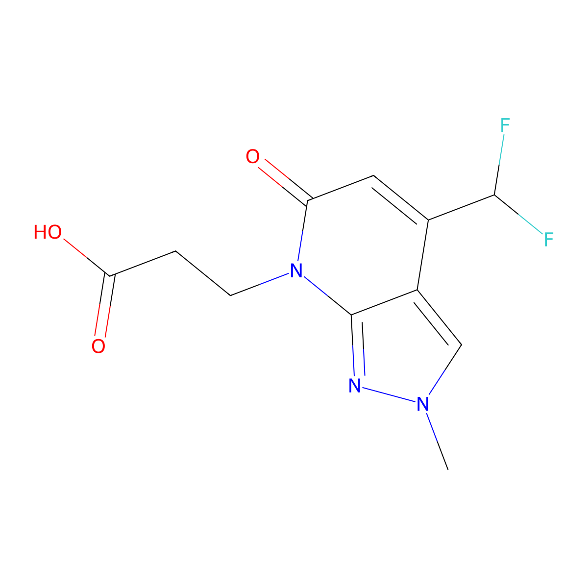 3-[4-(difluoromethyl)-2-methyl-6-oxo-2,6-dihydro-7H-pyrazolo[3,4-b]pyridin-7-yl]propanoic acid molecular structure, CAS 1018165-34-8