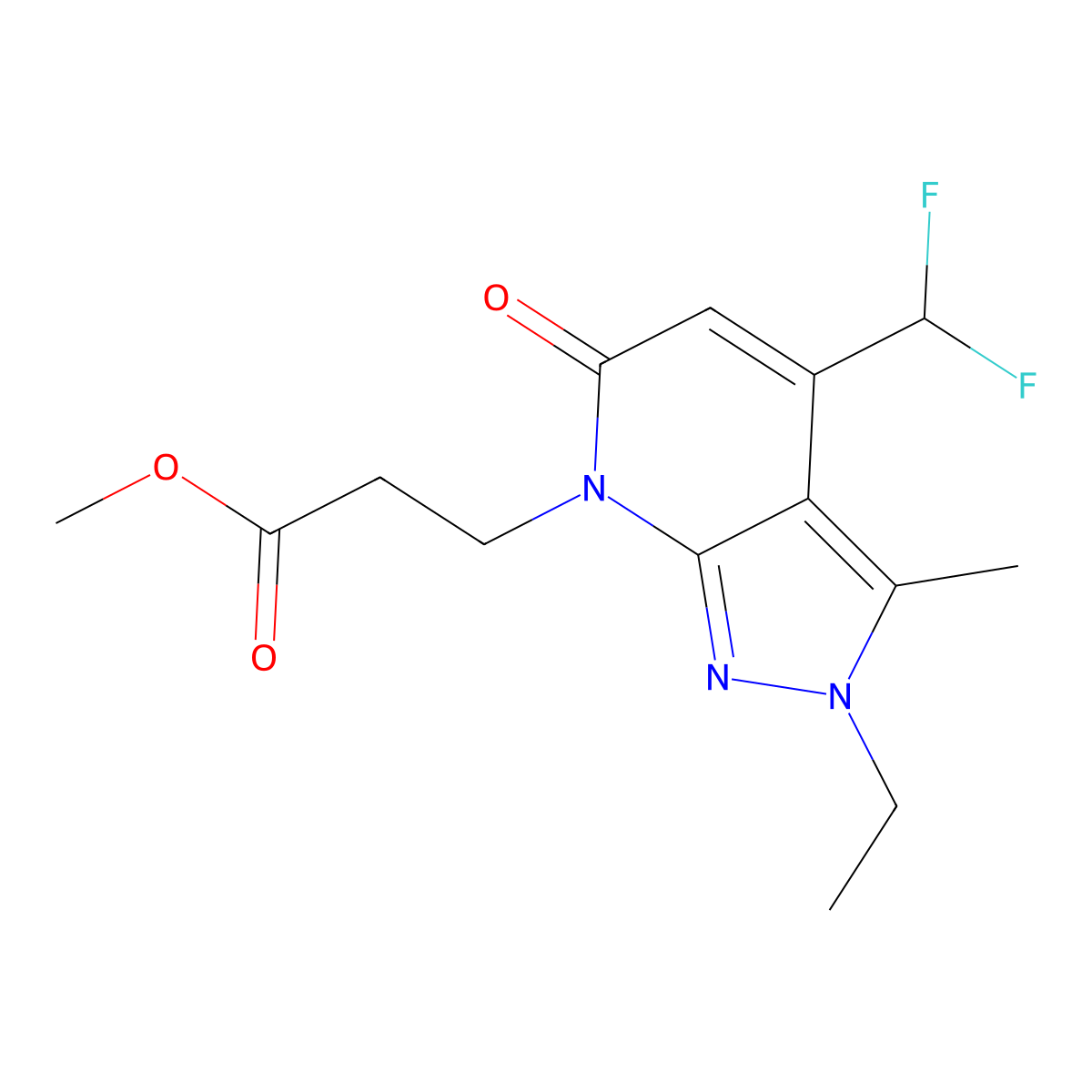 Methyl 3-(4-(difluoromethyl)-2-ethyl-3-methyl-6-oxo-2H-pyrazolo[3,4-b]pyridin-7(6H)-yl)propanoate molecular structure, CAS 1018165-62-2