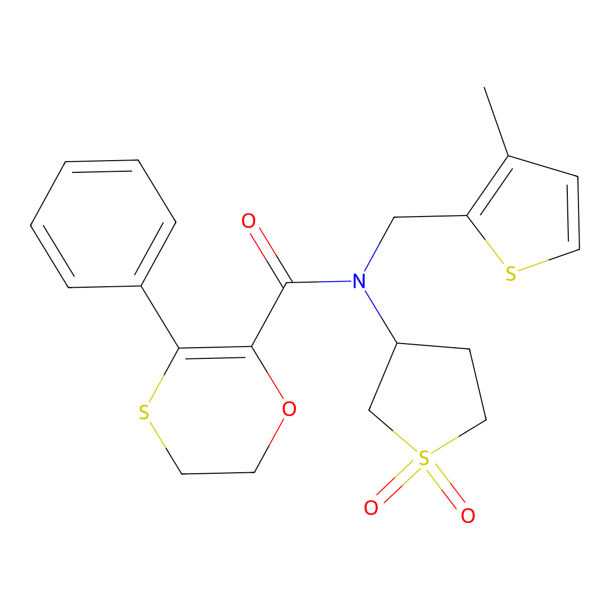 1,4-Oxathiin-2-carboxamide, 5,6-dihydro-N-[(3-methyl-2-thienyl)methyl]-3-phenyl-N-(tetrahydro-1,1-dioxido-3-thienyl)- molecular structure, CAS 1018165-76-8