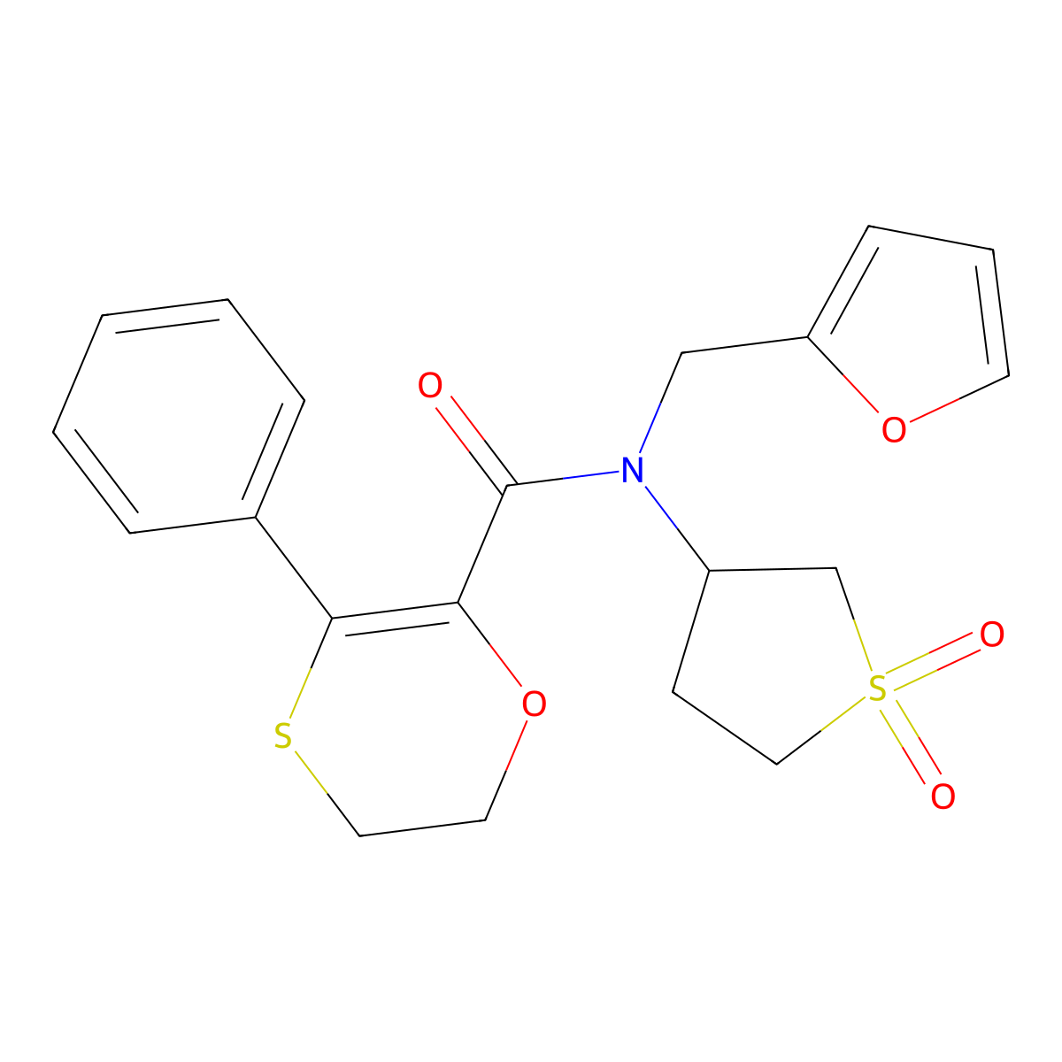 N-(1,1-dioxidotetrahydrothiophen-3-yl)-N-(furan-2-ylmethyl)-3-phenyl-5,6-dihydro-1,4-oxathiine-2-carboxamide molecular structure, CAS 1018165-80-4