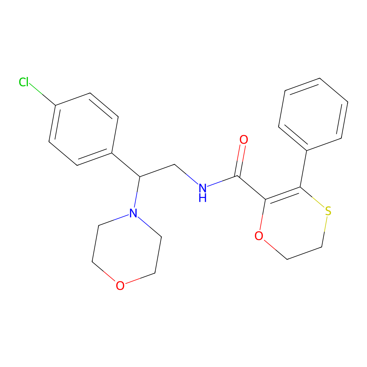 N-[2-(4-chlorophenyl)-2-(morpholin-4-yl)ethyl]-3-phenyl-5,6-dihydro-1,4-oxathiine-2-carboxamide molecular structure, CAS 1018165-88-2